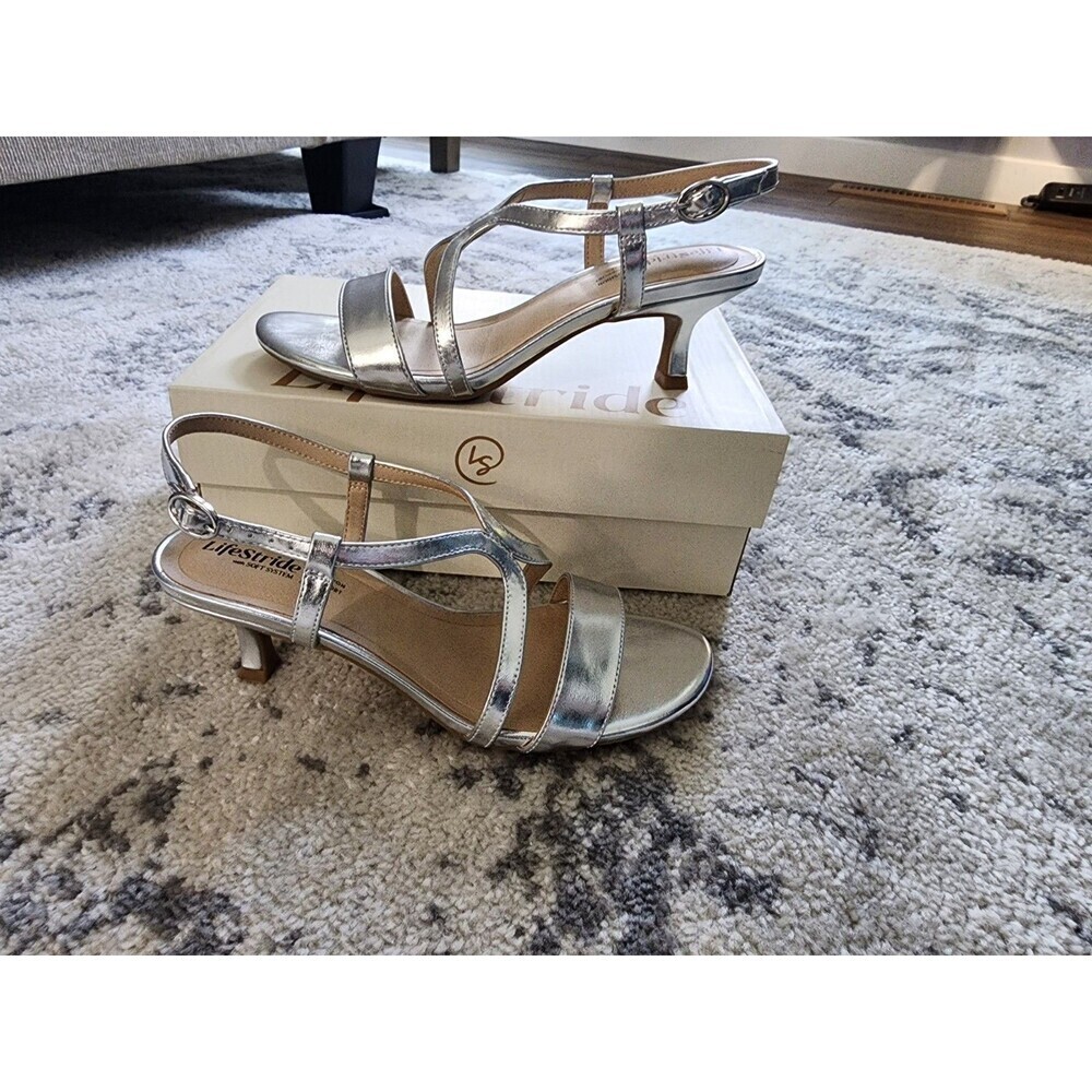 LifeStride Womens Nolita Silver Slingback Heels Silver Size 8 M